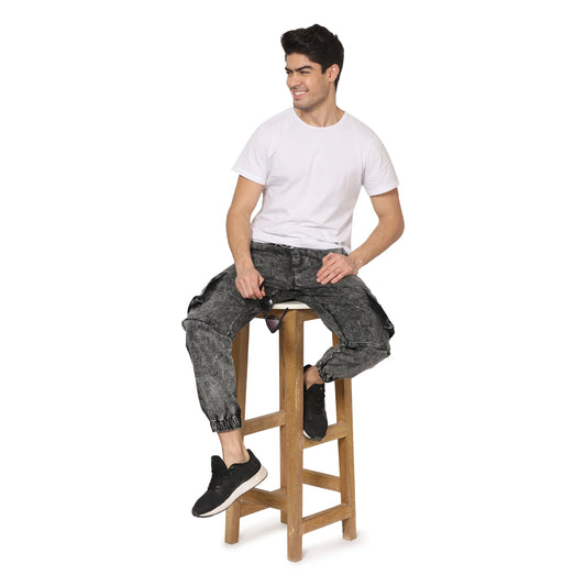 Abfy Zoo Men Regular  Fit Textured Grey Denim Jeans Jogger - Style Code "KGDJGR-401005