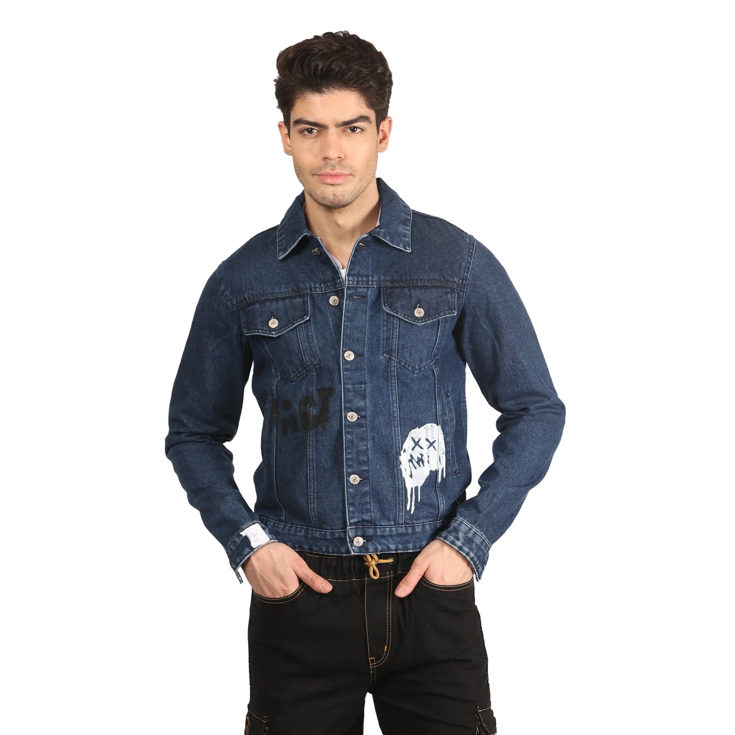 Kagad Men Regular Fit Dark Blue Printed Denim Jacket - Style Code "KGDJKT-402002