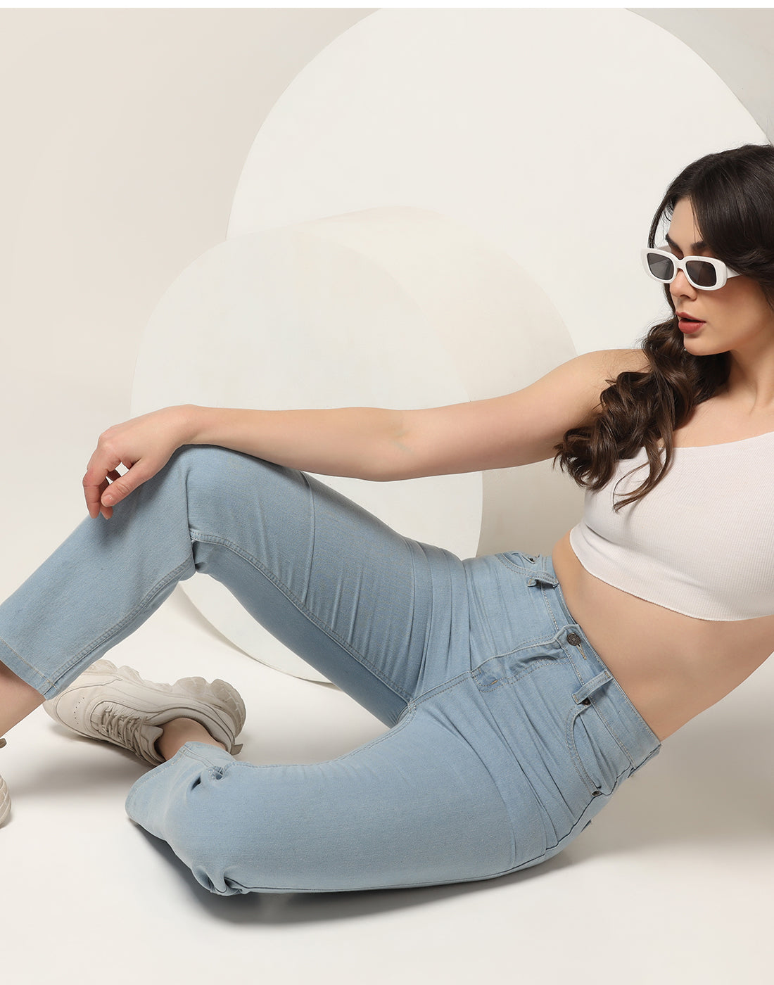 Womens High Rise Straight Fit Light Blue Denim Jeans - Style Code "KGDJNS-404029