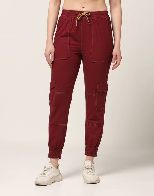Abfy Zoo Womens High Rise Regular Fit Crimson Red Denim Jeans Jogger - Style Code "KGDJGR-404010