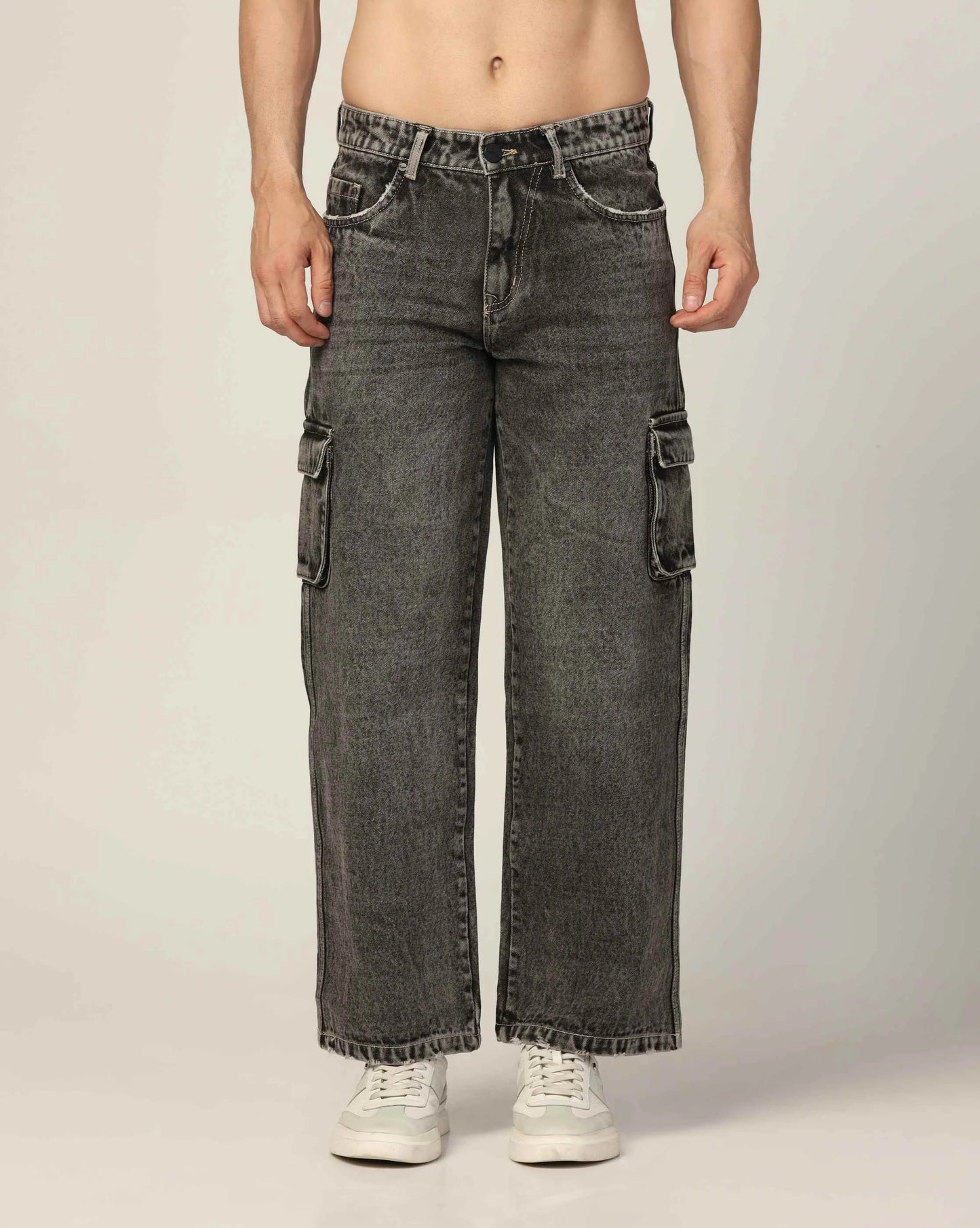 Kagad Mens Loose Fit Wide Leg Rusty Grey Cargo Jeans - Style Code "KGDCRG-403049