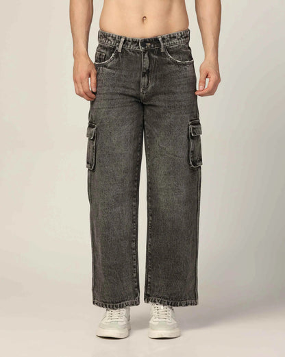 Kagad Mens Loose Fit Wide Leg Rusty Grey Cargo Jeans - Style Code "KGDCRG-403049