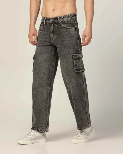 Kagad Mens Loose Fit Wide Leg Rusty Grey Cargo Jeans - Style Code "KGDCRG-403049