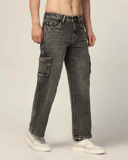 Kagad Mens Loose Fit Wide Leg Rusty Grey Cargo Jeans - Style Code "KGDCRG-403049