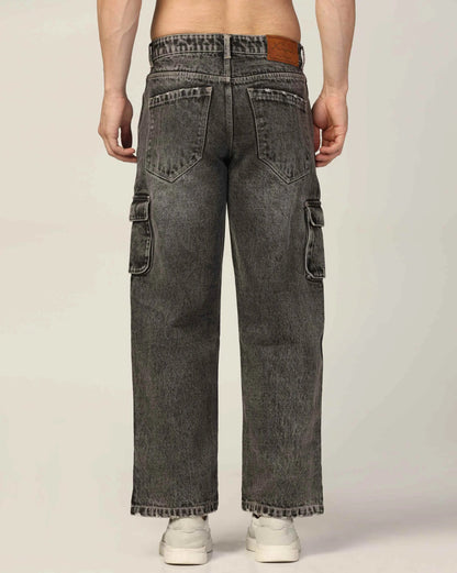 Kagad Mens Loose Fit Wide Leg Rusty Grey Cargo Jeans - Style Code "KGDCRG-403049
