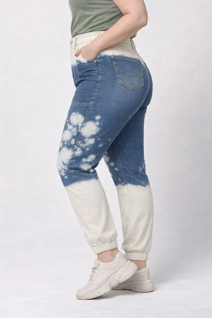 Abfy Zoo Womens High Rise Regular Fit Off White Indigo Blue Ombray Dyed Denim Jogger - Style Code "KGDJGR-404004