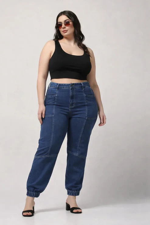 Kagad Womens High Rise Regular Fit Cut And Sew Mid Blue Denim Jeans - Style Code "KGDJNS-404013