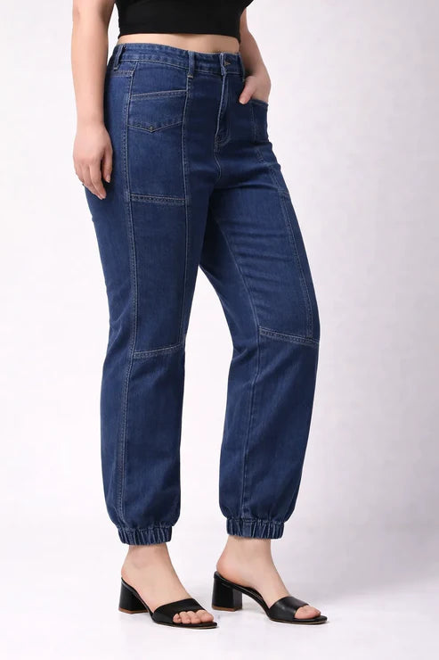 Kagad Womens High Rise Regular Fit Cut And Sew Mid Blue Denim Jeans - Style Code "KGDJNS-404013