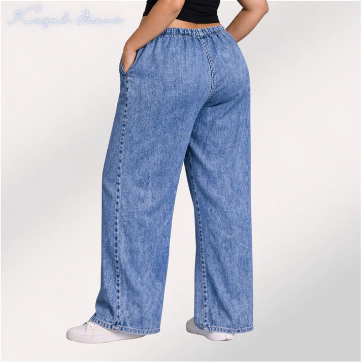 Womens elasticated waist loose straight fit Jeans KGDJNS-404037