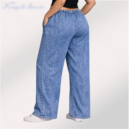 Womens elasticated waist loose straight fit Jeans KGDJNS-404037