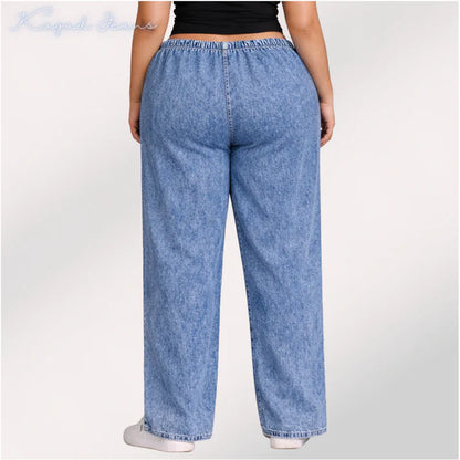 Womens elasticated waist loose straight fit Jeans KGDJNS-404037