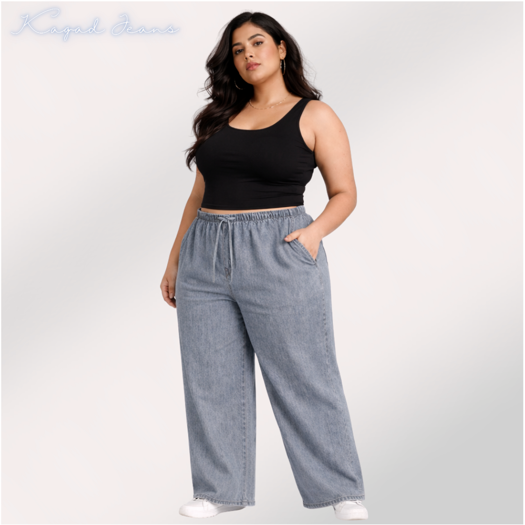 Womens elasticated waist loose straight fit Jeans KGDJNS-404039