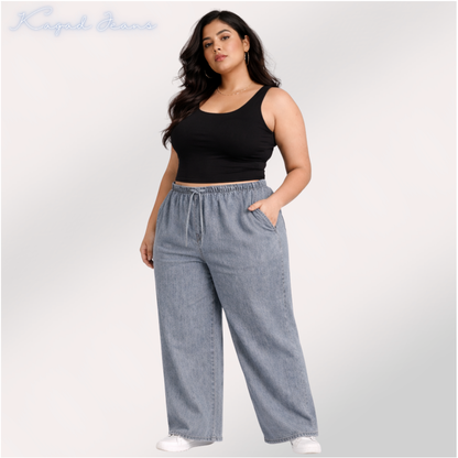 Womens elasticated waist loose straight fit Jeans KGDJNS-404039