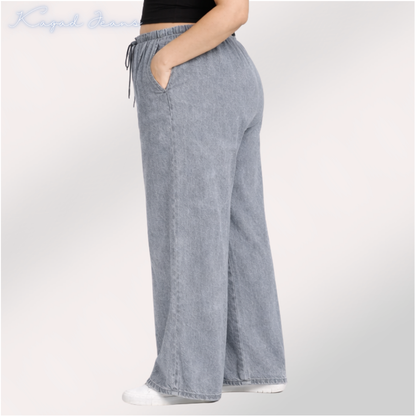 Womens elasticated waist loose straight fit Jeans KGDJNS-404039