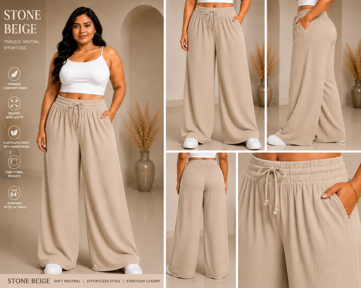 Womens elasticated High Rise waist loose straight fit Palazo Pajama KGDJNS-404058