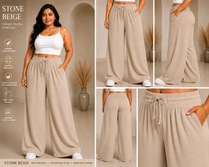 Womens elasticated High Rise waist loose straight fit Palazo Pajama KGDJNS-404058