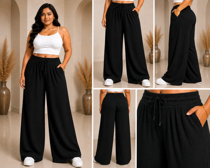 Womens elasticated High Rise waist loose straight fit Palazo Pajama KGDJNS-404060