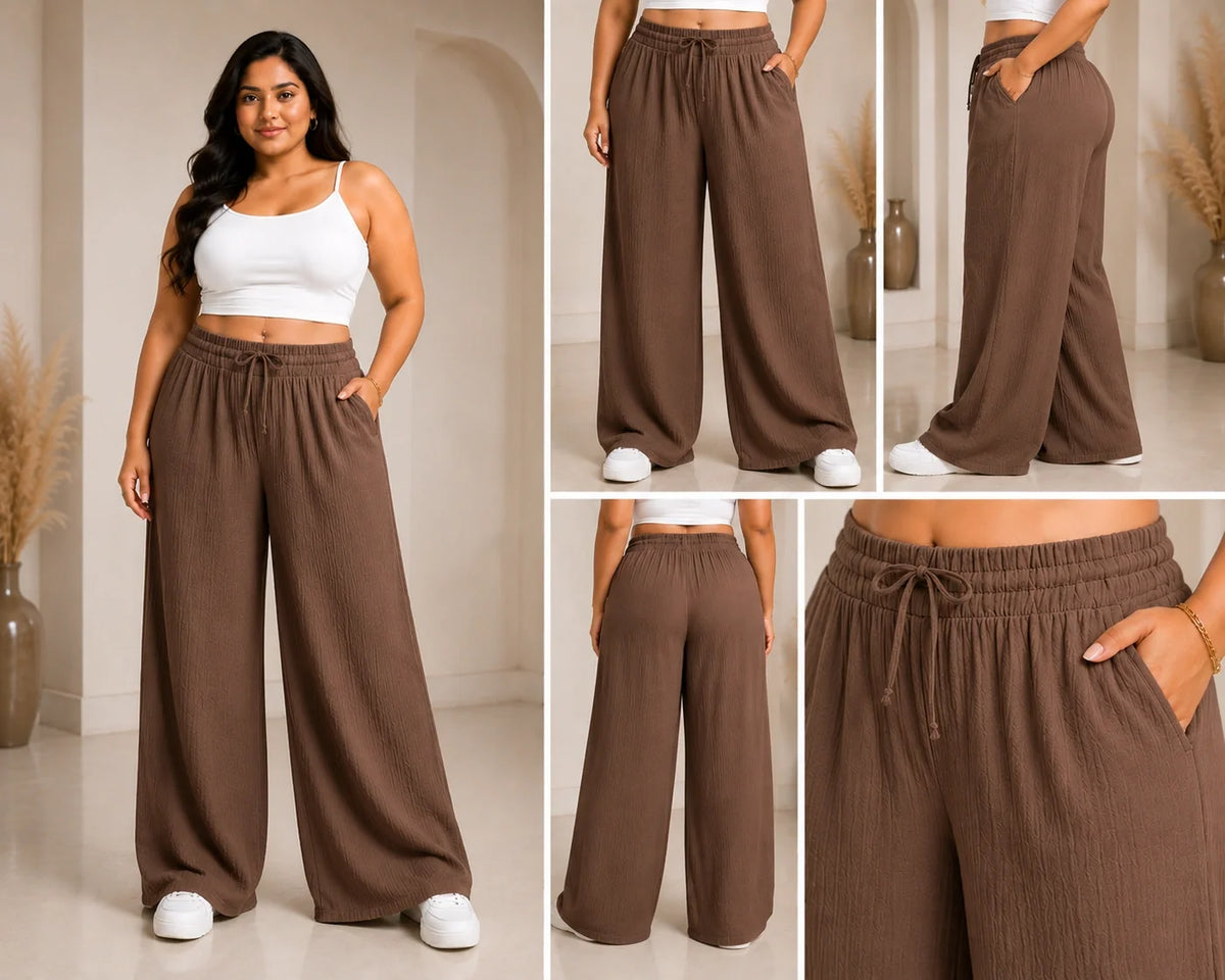 Womens elasticated High Rise waist loose straight fit Palazo Pajama KGDJNS-404061
