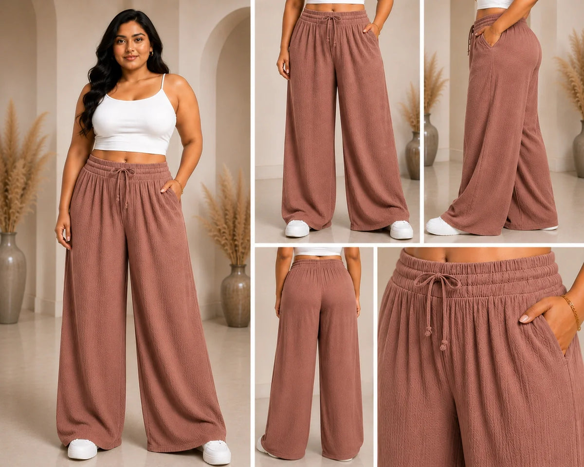 Womens elasticated High Rise waist loose straight fit Palazo Pajama KGDJNS-404062