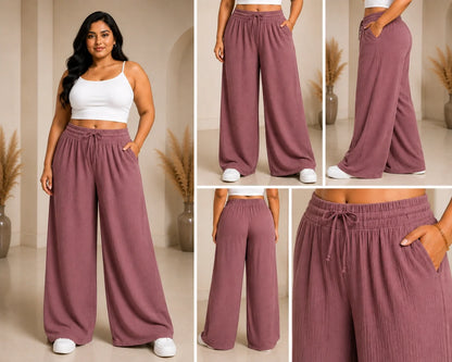 Womens elasticated High Rise waist loose straight fit Palazo Pajama KGDJNS-404063