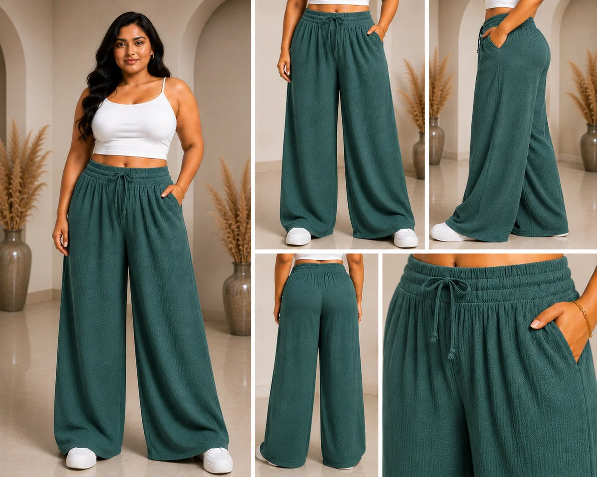 Womens elasticated High Rise waist loose straight fit Palazo Pajama KGDJNS-404065