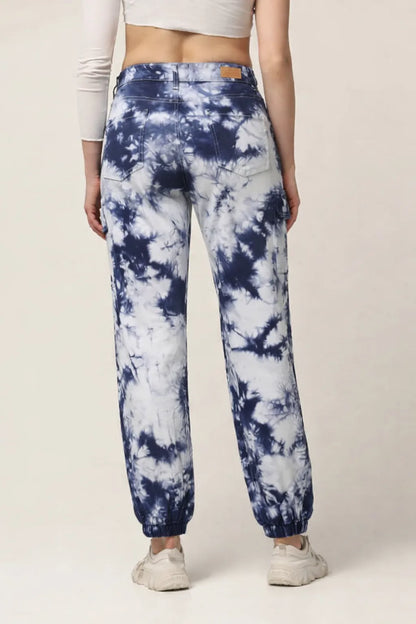 Abfy Zoo Womens High Rise Regular Fit White Blue Tie Dyed Denim Jeans Jogger - Style Code "KGDJGR-404001