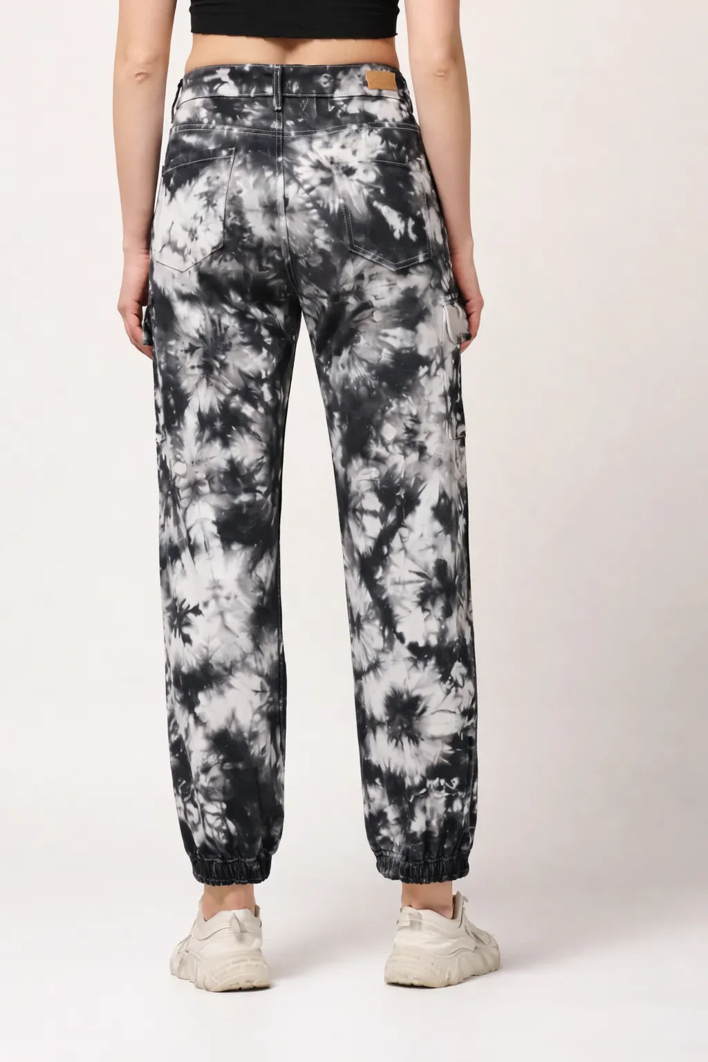 Abfy Zoo Womens High Rise Regular Fit Off White Charcoal Grey Tie Dyed Denim Jeans Jogger - Style Code "KGDJGR-404003
