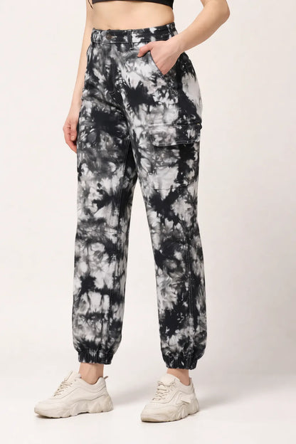 Abfy Zoo Womens High Rise Regular Fit Off White Charcoal Grey Tie Dyed Denim Jeans Jogger - Style Code "KGDJGR-404003