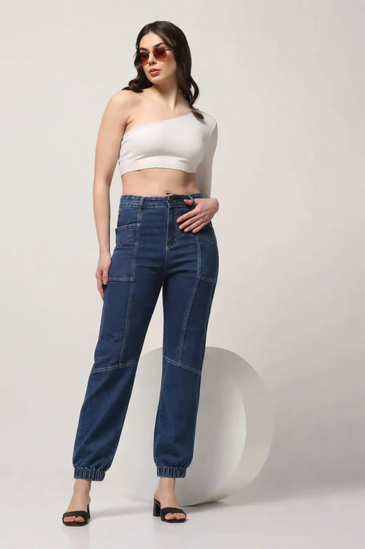 Kagad Womens High Rise Regular Fit Cut And Sew Mid Blue Denim Jeans - Style Code "KGDJNS-404013