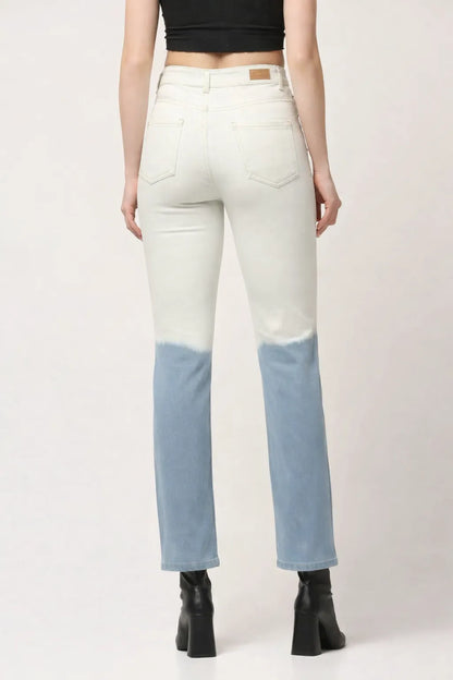 Kagad Womens High Rise Straight Fit White Blue Ombray Dyed Denim Jeans - Style Code "KGDJNS-404026