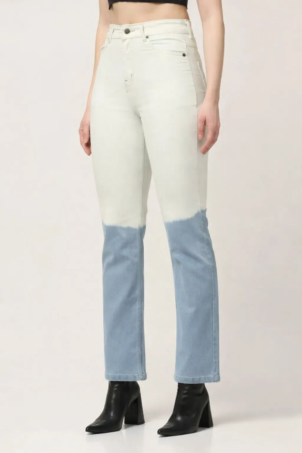 Kagad Womens High Rise Straight Fit White Blue Ombray Dyed Denim Jeans - Style Code "KGDJNS-404026