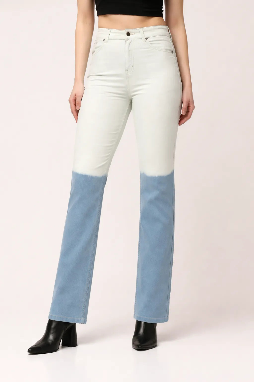Kagad Womens High Rise Straight Fit White Blue Ombray Dyed Denim Jeans - Style Code "KGDJNS-404026
