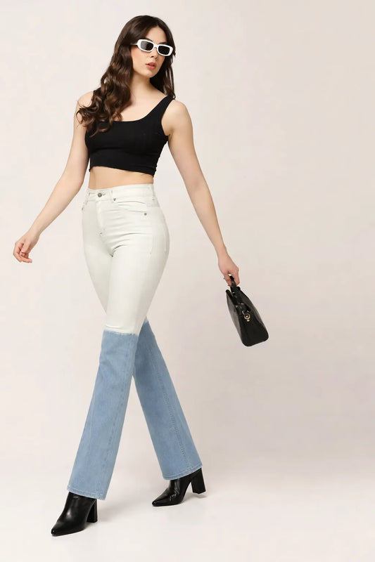 Kagad Womens High Rise Straight Fit White Blue Ombray Dyed Denim Jeans - Style Code "KGDJNS-404026