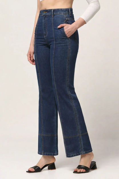 Kagad Womens High Rise Wide Leg Regular Fit Indigo Blue Denim Jeans - Style Code "KGDJNS-404015