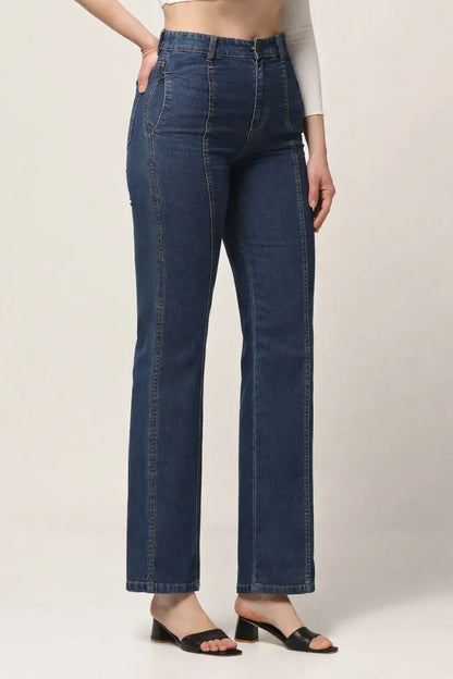 Kagad Womens High Rise Wide Leg Regular Fit Indigo Blue Denim Jeans - Style Code "KGDJNS-404015