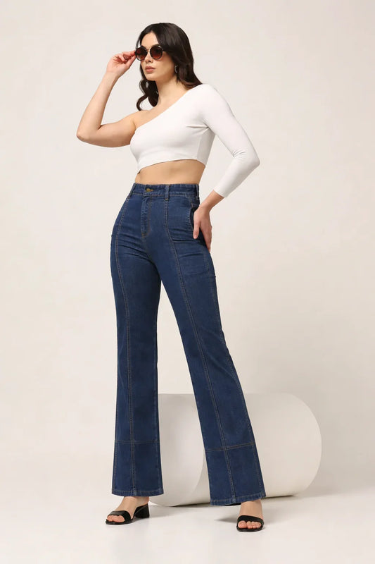 Kagad Womens High Rise Wide Leg Regular Fit Indigo Blue Denim Jeans - Style Code "KGDJNS-404015