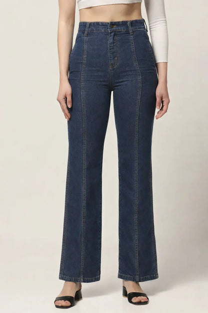 Kagad Womens High Rise Wide Leg Regular Fit Indigo Blue Denim Jeans - Style Code "KGDJNS-404015