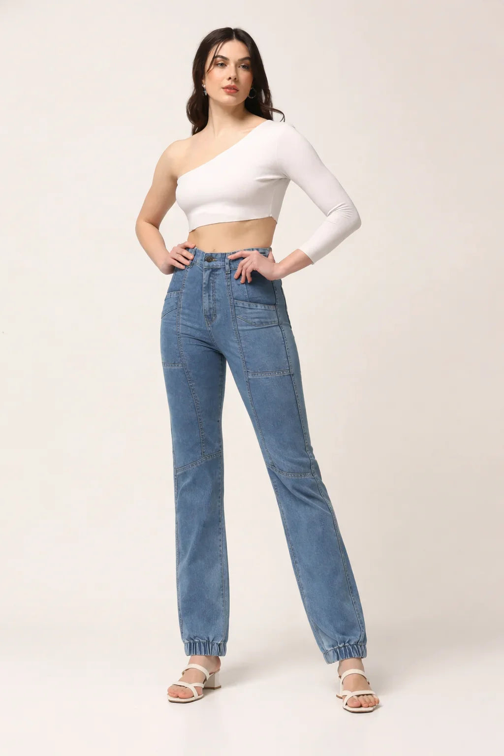 Kagad Womens High Rise Regular Fit Cut And Sew Light Blue Denim Jeans - Style Code "KGDJNS-404019