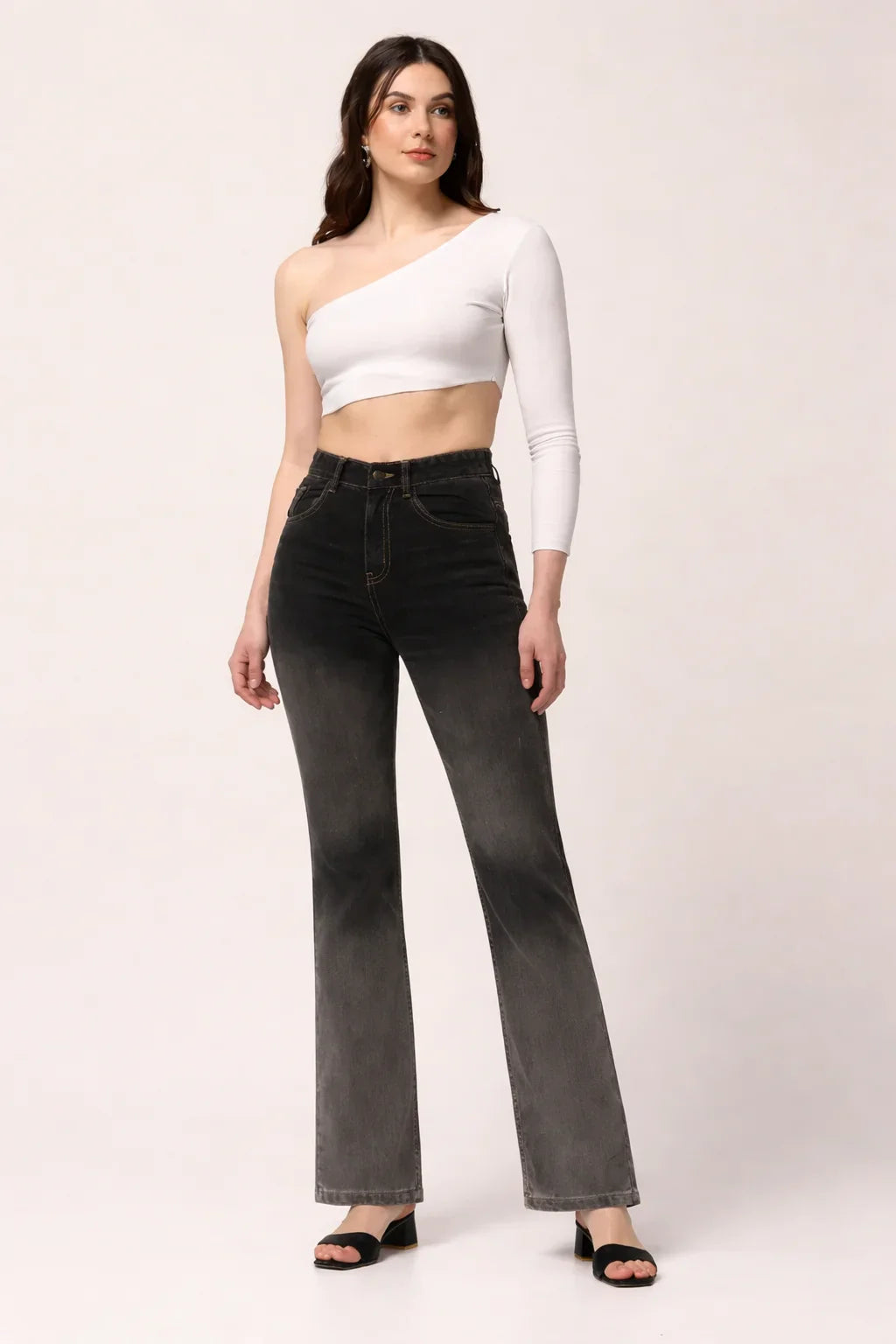 Kagad Womens High Rise Boot Cut Black Grey Denim Jeans - Style Code "KGDJNS-404017