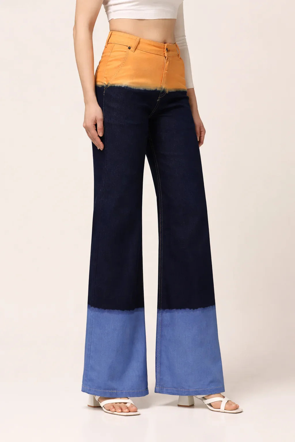 Kagad Womens High Rise Wide Leg Flared Multi Color Ombray Dyed Denim Jeans - Style Code "KGDJNS-404018