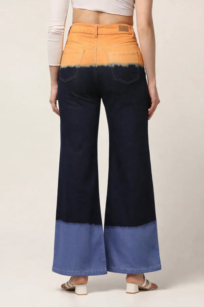 Kagad Womens High Rise Wide Leg Flared Multi Color Ombray Dyed Denim Jeans - Style Code "KGDJNS-404018
