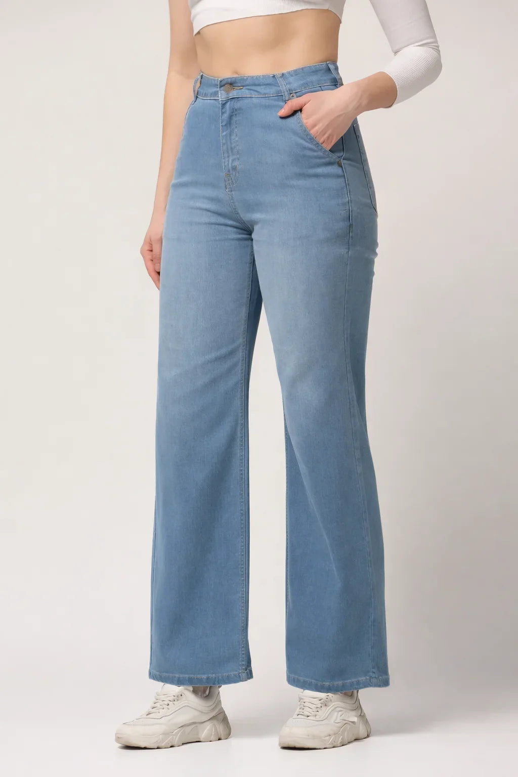 Kagad Womens High Rise Wide Leg Flared Light Blue Denim Jeans - Style Code "KGDJNS-404023