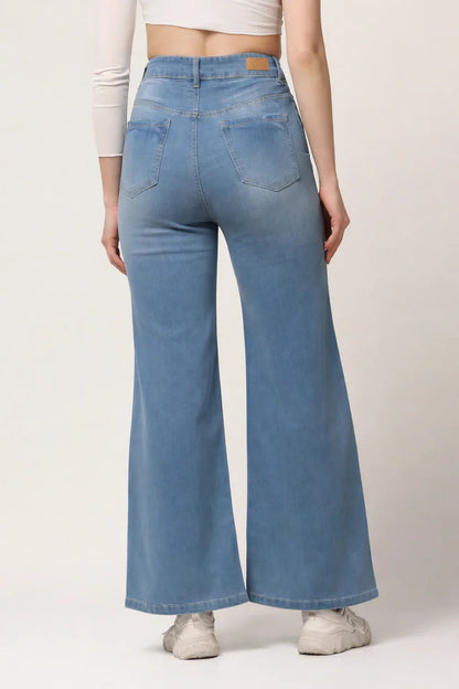 Kagad Womens High Rise Wide Leg Flared Light Blue Denim Jeans - Style Code "KGDJNS-404023