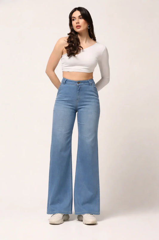 Kagad Womens High Rise Wide Leg Flared Light Blue Denim Jeans - Style Code "KGDJNS-404023