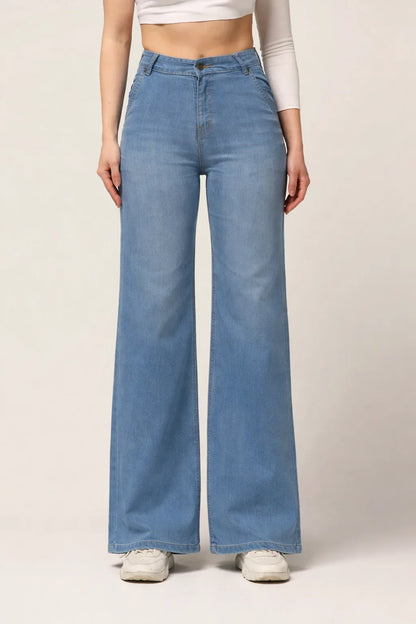 Kagad Womens High Rise Wide Leg Flared Light Blue Denim Jeans - Style Code "KGDJNS-404023