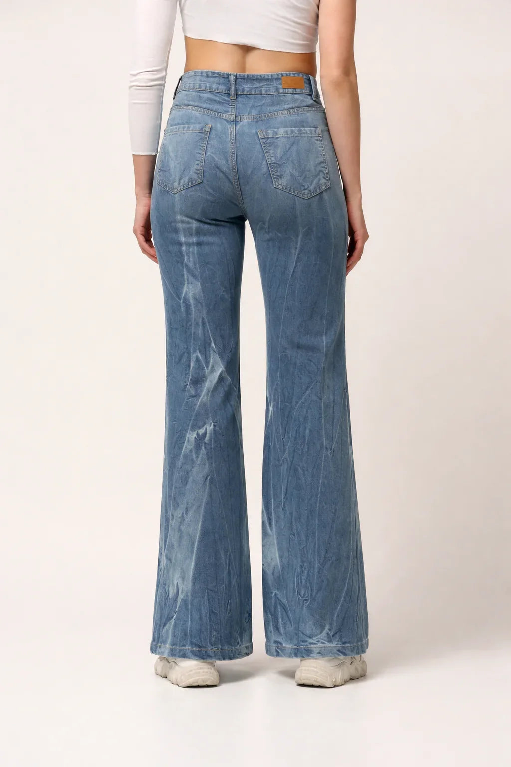 Kagad Womens High Rise Wide Leg Flared Light Blue Tie Dyed Denim Jeans - Style Code "KGDJNS-404022