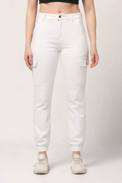 Abfy Zoo Womens High Rise Regular Fit White Denim Jeans Jogger - Style Code "KGDJGR-404005