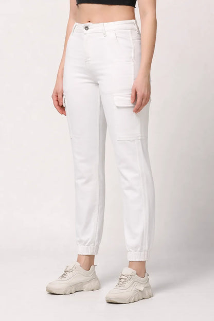 Abfy Zoo Womens High Rise Regular Fit White Denim Jeans Jogger - Style Code "KGDJGR-404005