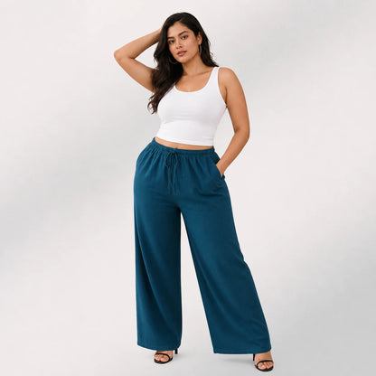 Womens elasticated waist loose straight fit Jeans KGDJNS-404042