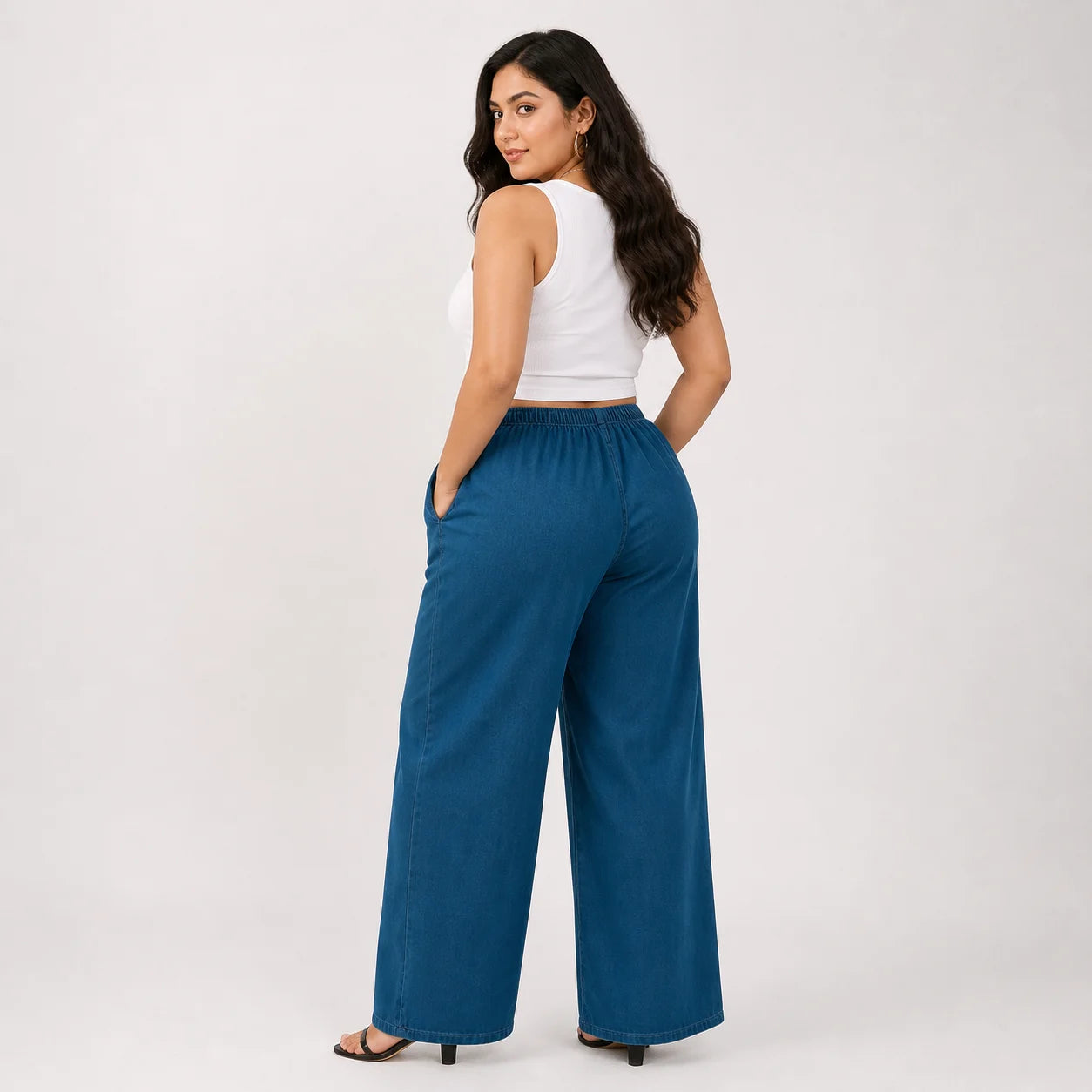 Womens elasticated waist loose straight fit Jeans KGDJNS-404042